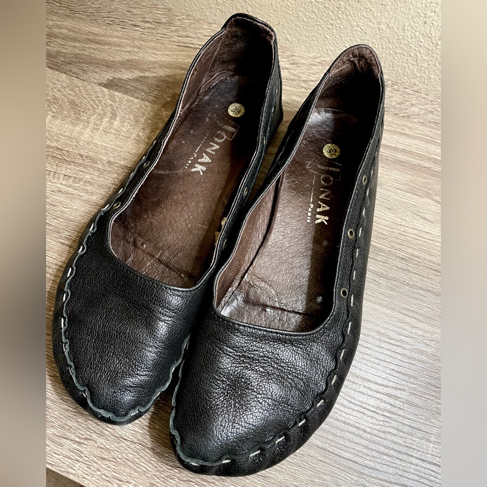 Jonak Paris Black Leather Ballet Flats Size Eur 39/US 8.5